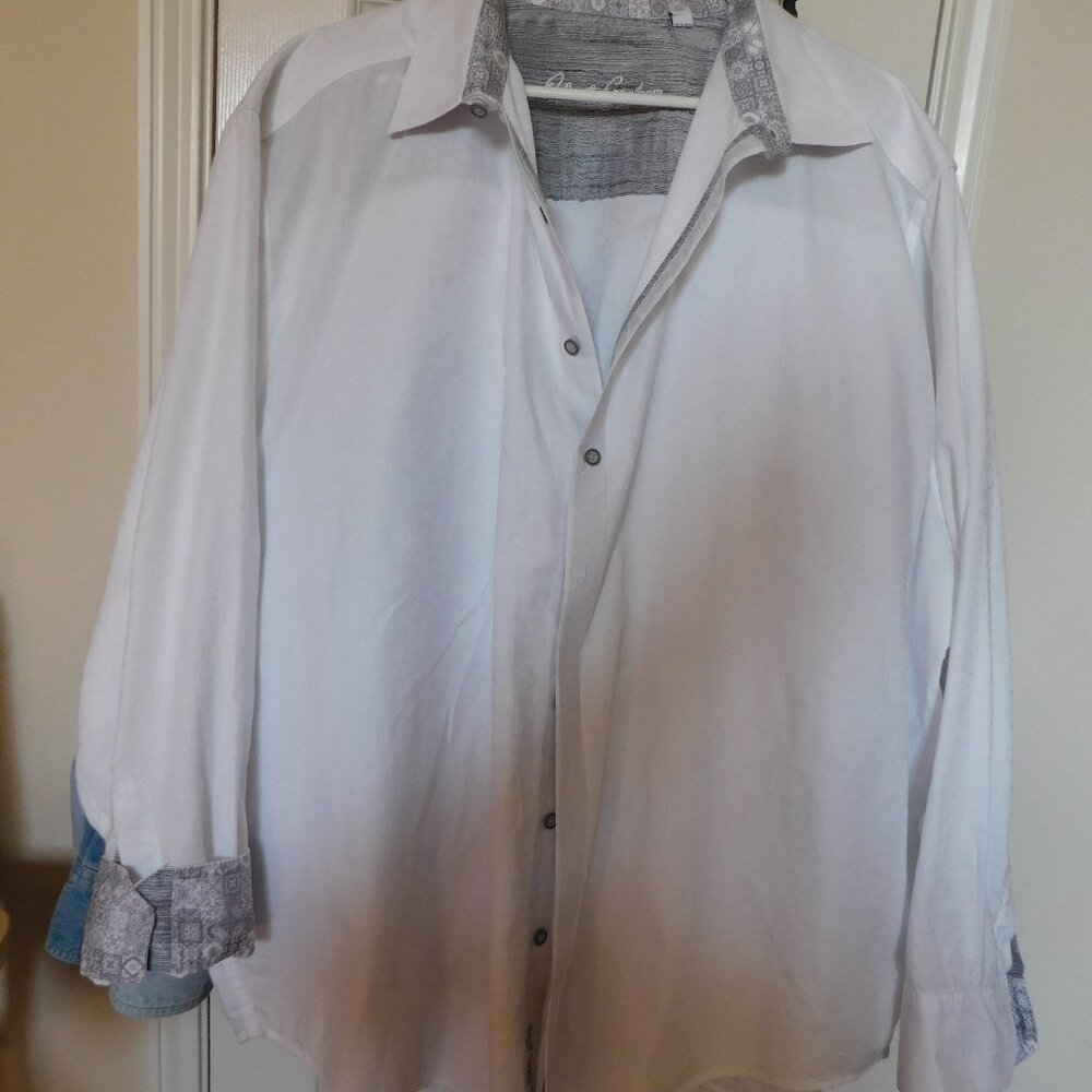 ROBERT GRAHAM KNOWLEDGE WISDOM TRUTH WHITE ON WHITE PAISLEY.LONG SLEEVE SIZE3XL